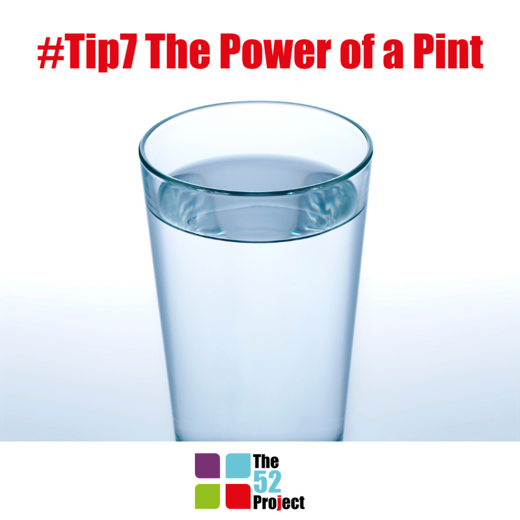 power of a pint, pint of water, water before you get up, drink water in the morning, rehydration after sleep, the 52 project, wellbeing, boost, brain power